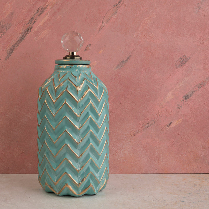 Charismatic Chevron Ceramic Decorative Vase And Showpiece Set - Medium