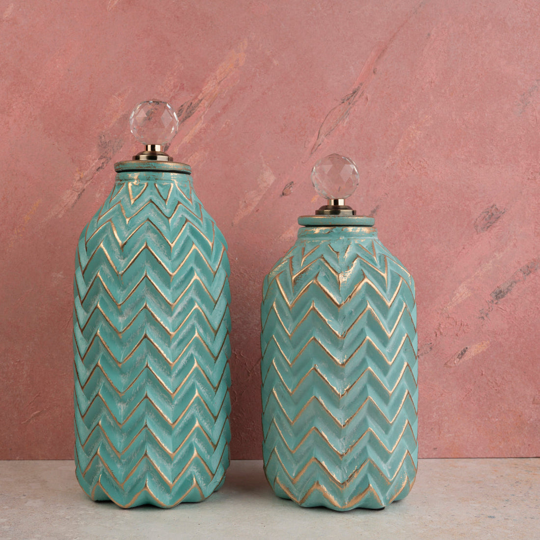 Charismatic Chevron Ceramic Decorative Vase And Showpiece - Set of 2