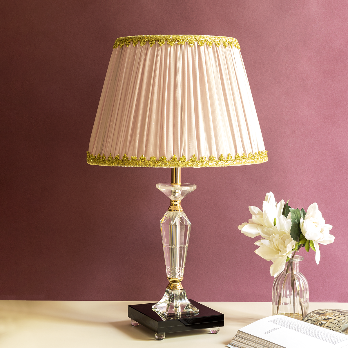 Slick & Sleek Classic Stainless Steel Crystal Lamp with Fabric Shade