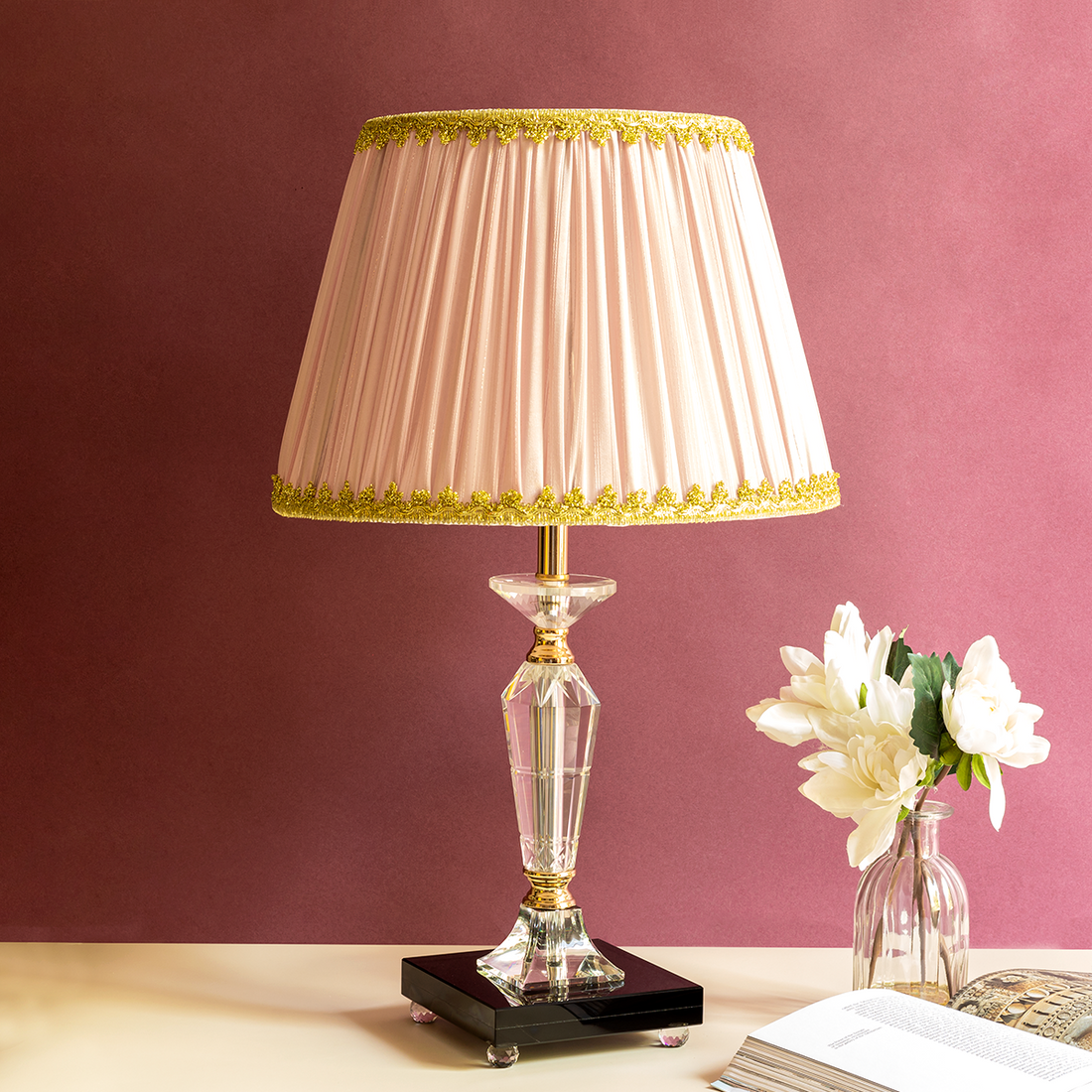 Slick & Sleek Classic Stainless Steel Crystal Lamp with Fabric Shade