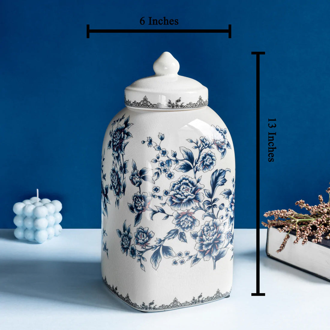 Floral Romance Ceramic Jar - Big (Blue)