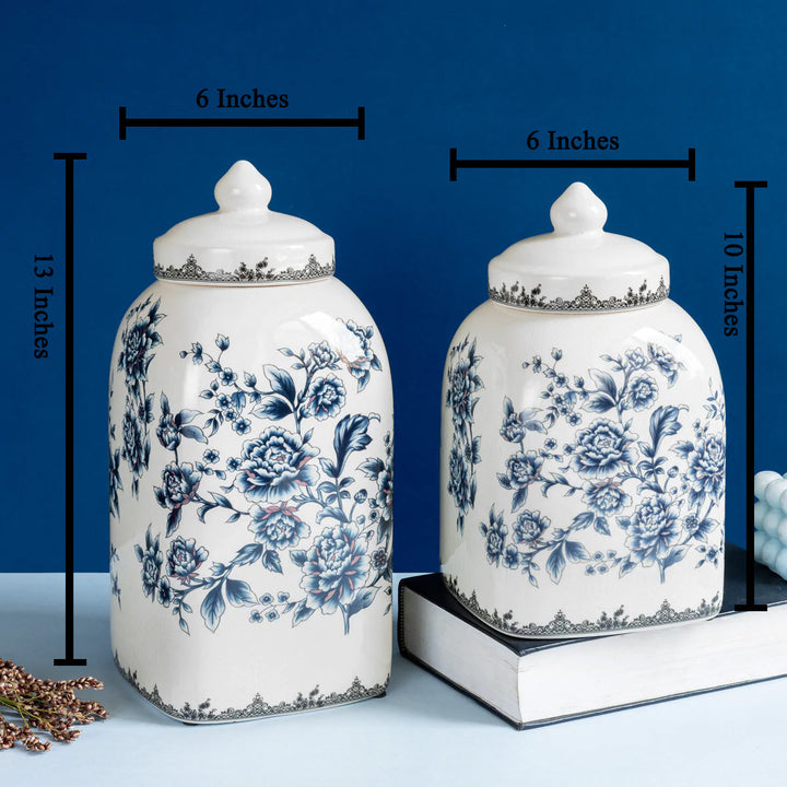 Floral Romance Ceramic Jar - Pair (Blue)