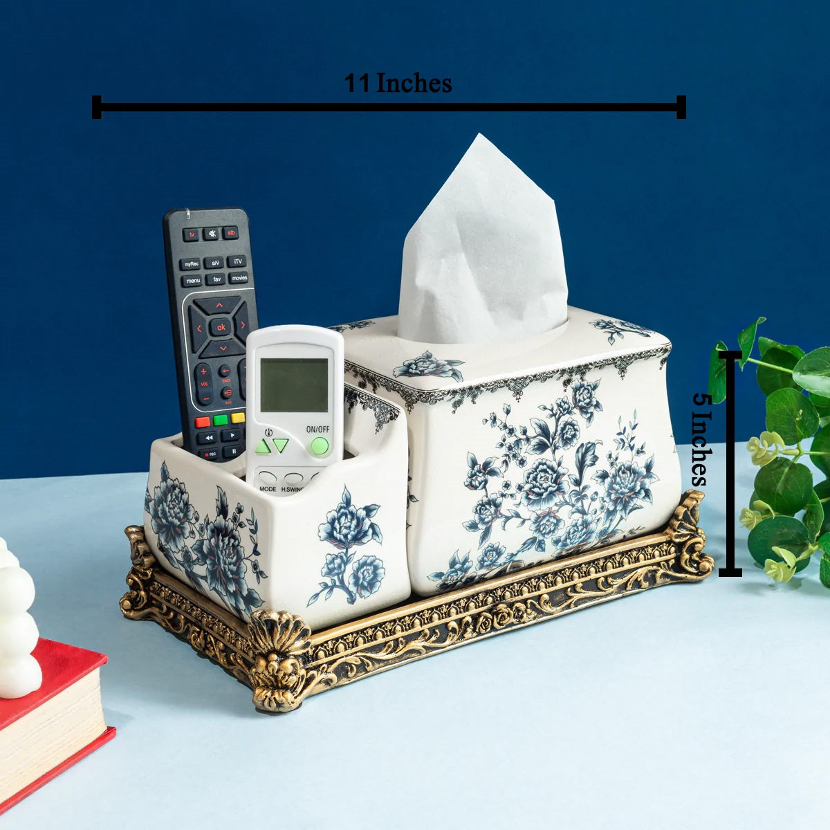 Floral Romance Home Ceramic Multipurpose Organizer Tissue Paper Holder  and Remote Holder