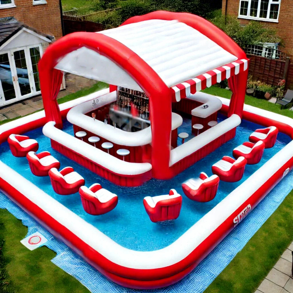 New Design Inflatable Pool Bar Inflatable Floating Bar With Swimming Pool and air pump