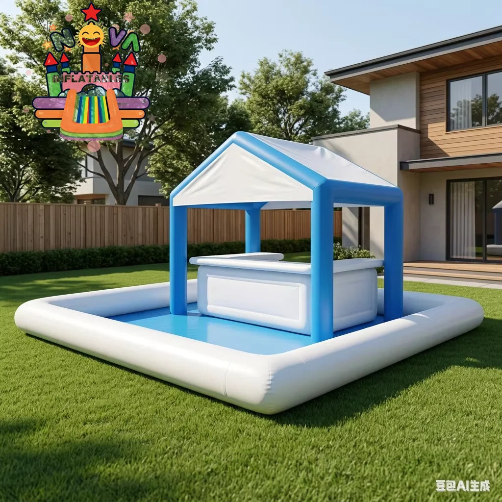 Floating Portable Custom Inflatable Bar PVC Material for Backyard Ultimate Water Amusement Party Pool Bar Max with air blower