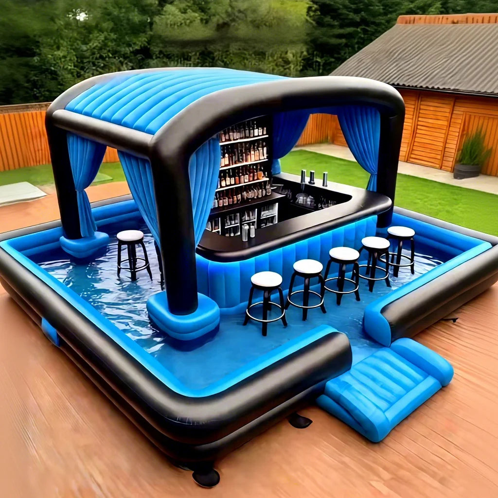 Floating Portable Custom Inflatable Bar PVC Material for Backyard Ultimate Water Amusement Party Pool Bar Max with air blower