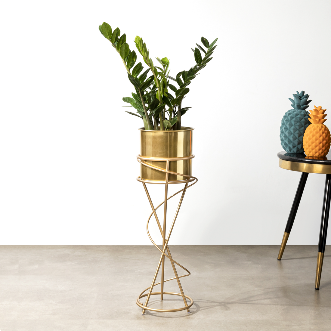 On-Trend Abstract Gold Planter - Modern Metal Planter - Medium