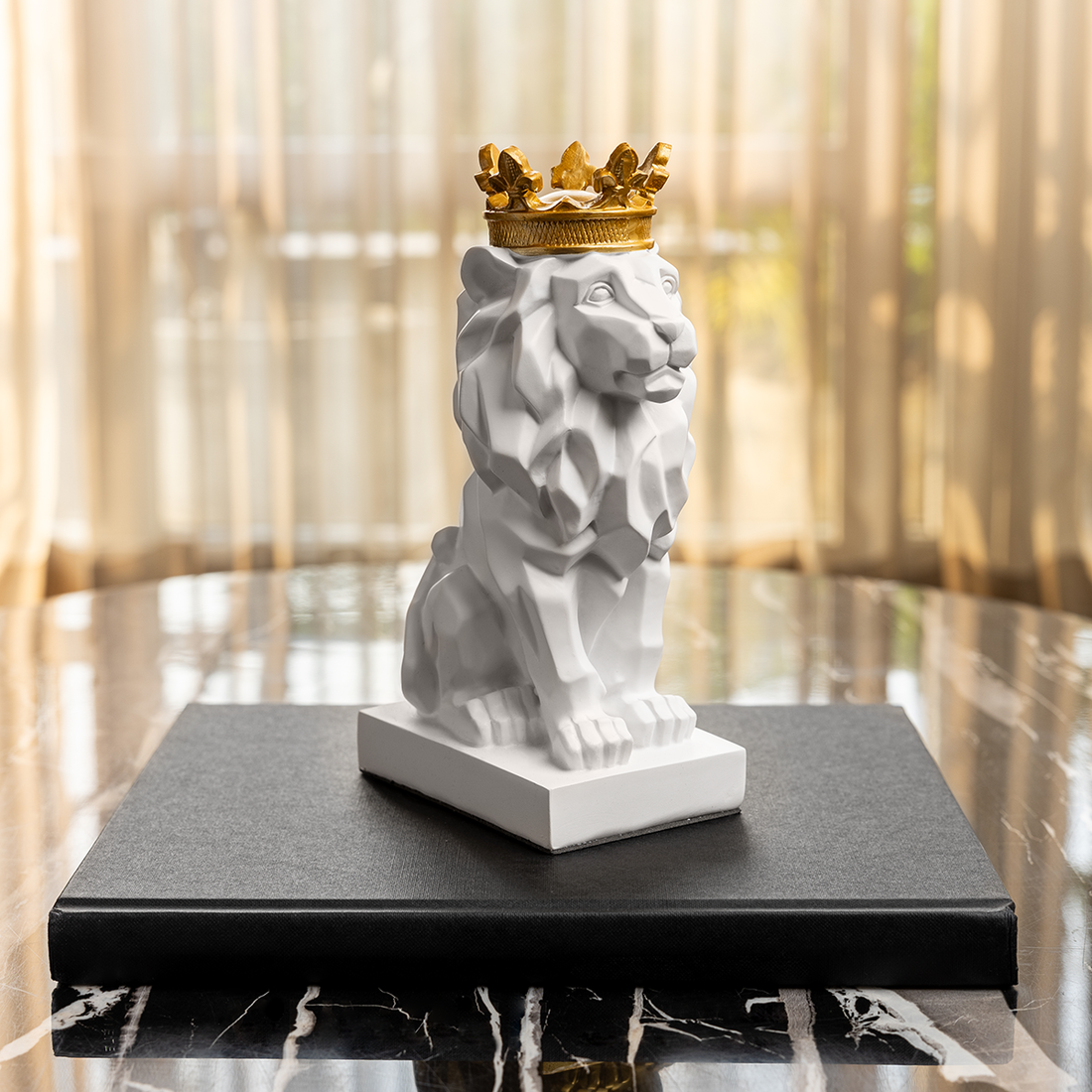 Crowned King Lion Table Decorative Showpiece & Items for Room Decoration - White