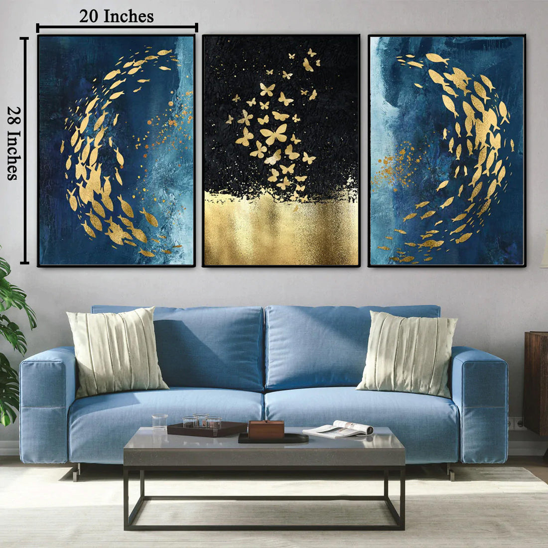 Into the Blue Framed Canvas paintings - Set of 3