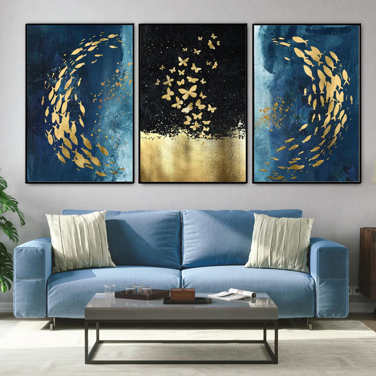 Into the Blue Framed Canvas paintings - Set of 3
