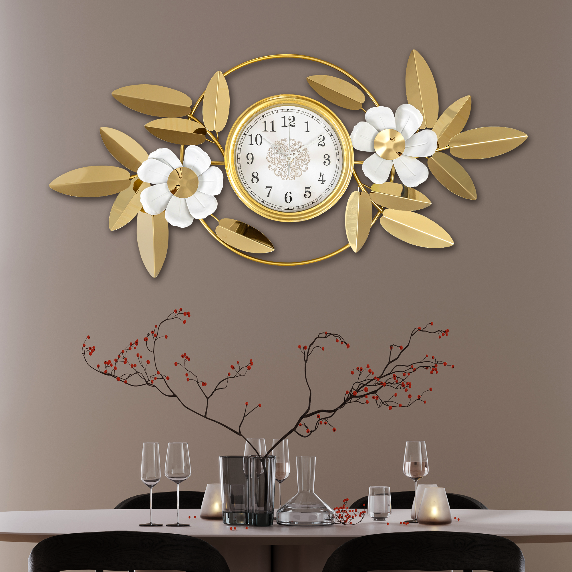 Blossom And Gilt Metal Wall Art Clock