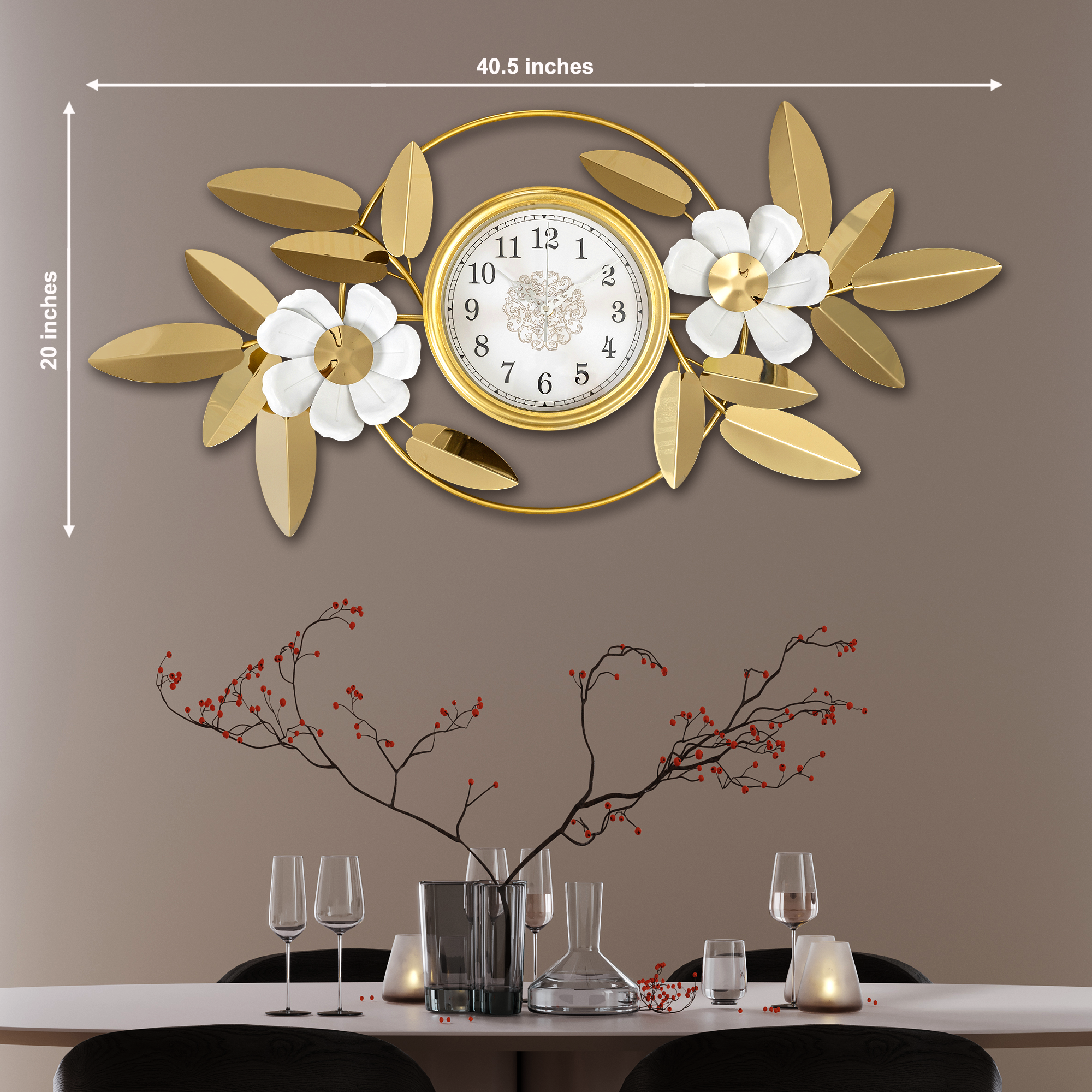 Blossom And Gilt Metal Wall Art Clock