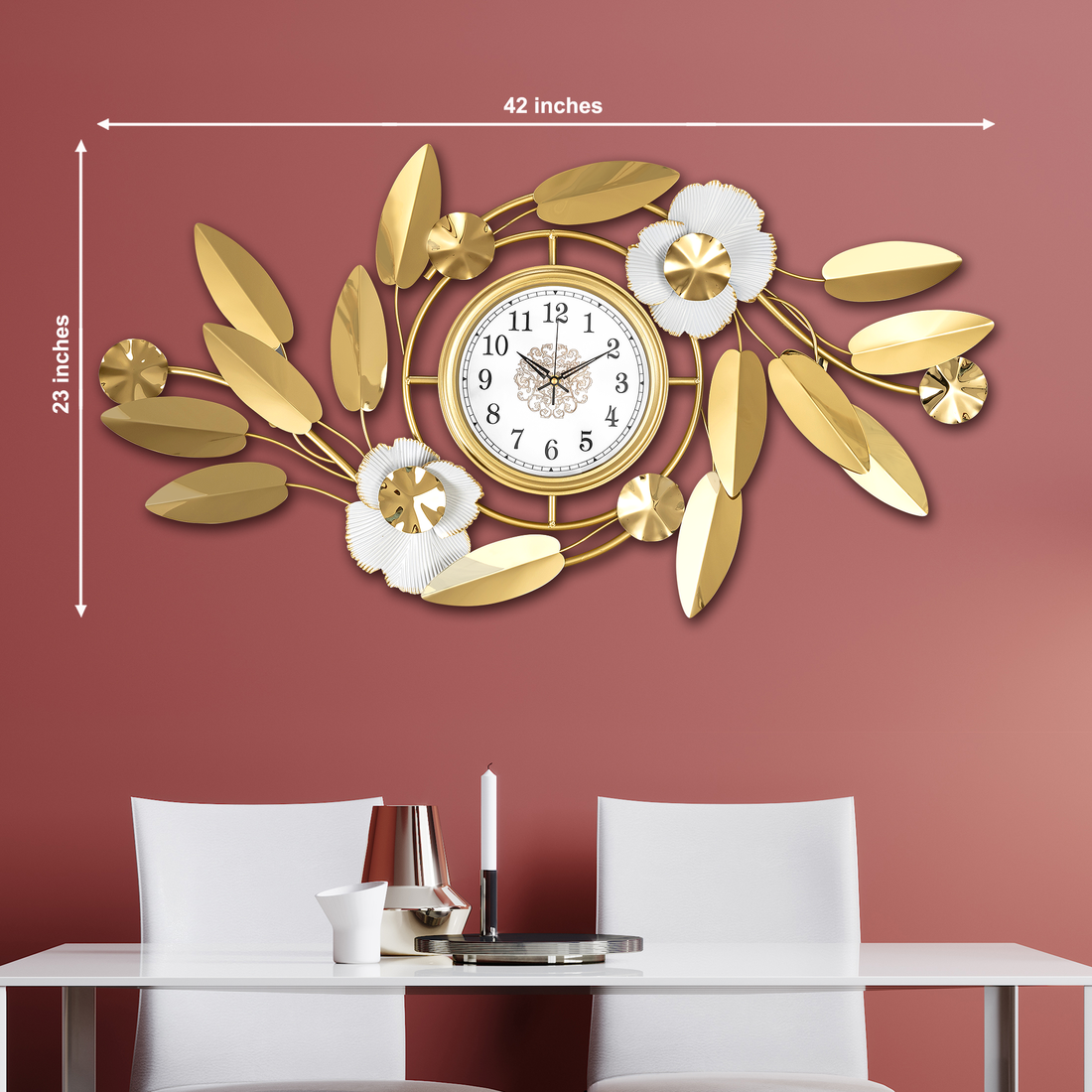Floral Glimmer Metal Wall Art Clock