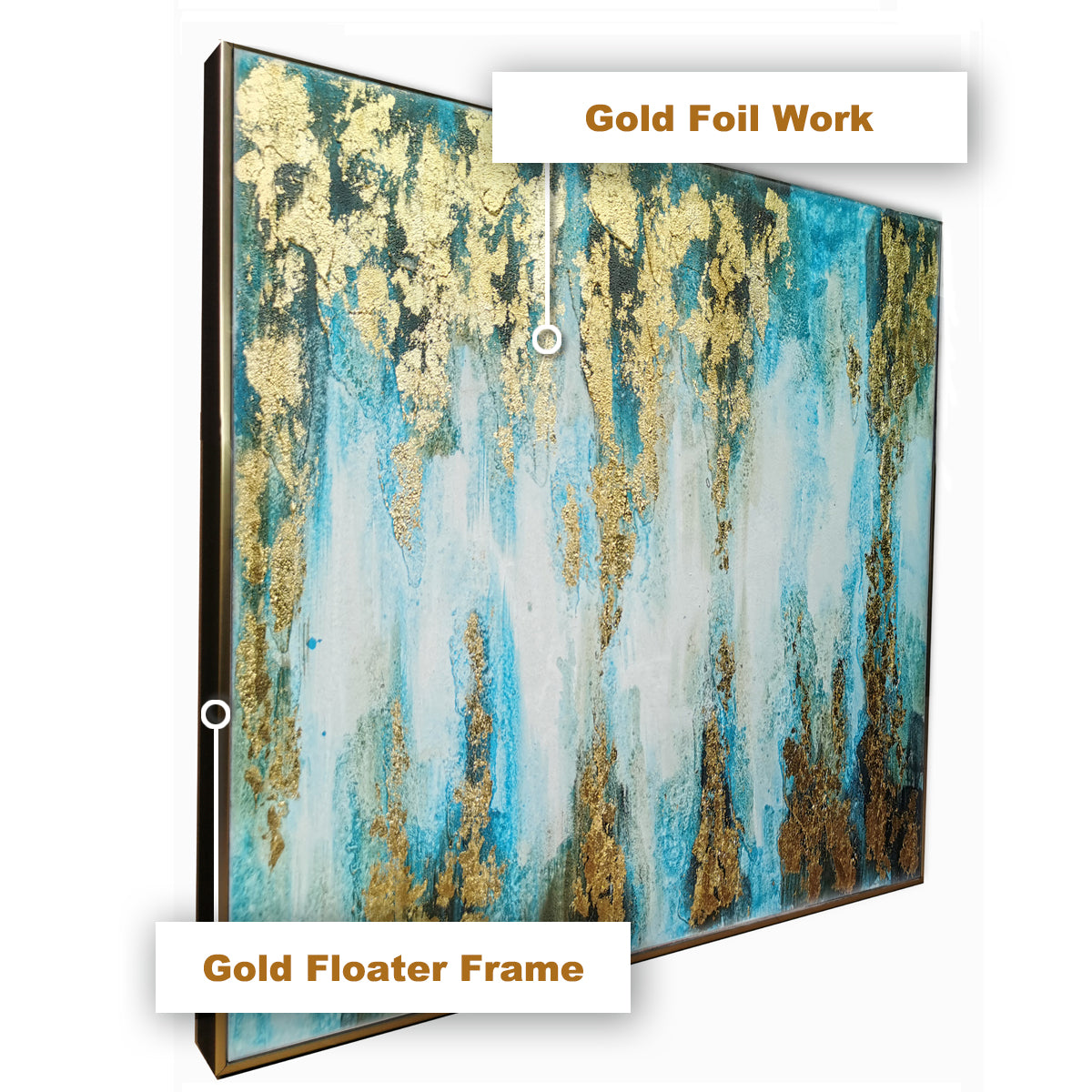 The Royal Blue Thames Abstract 100% Hand Painted Wall Decor Paintings for Home (With Outer Floater Frame)  (48 x 36 Inches)