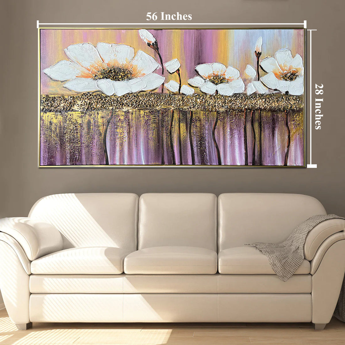 Whispered Euphoria Hand painted Decorative Wall Painting Art (With Golden Outer Floater Frame frame) (56 x 28 Inches)