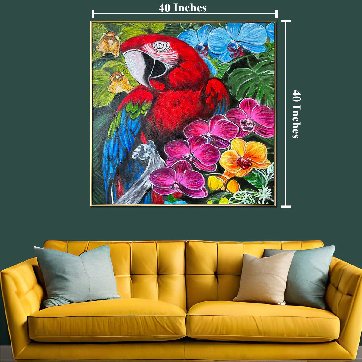 Garden of Dreams Handpainted Wall Art Paintings (With outer Floater Frame) (40 x 40 Inches)