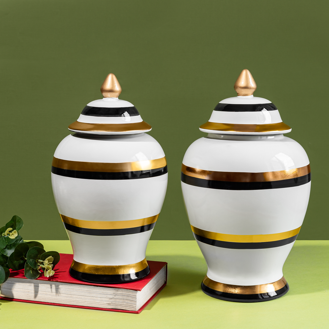 Ornate Baroque Decorative Ceramic Vase And Showpiece - Pair
