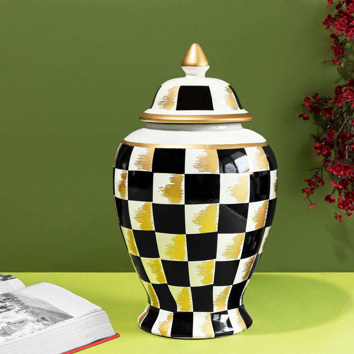 Checkered Radiance Decorative Ceramic Vase And Showpiece - Big