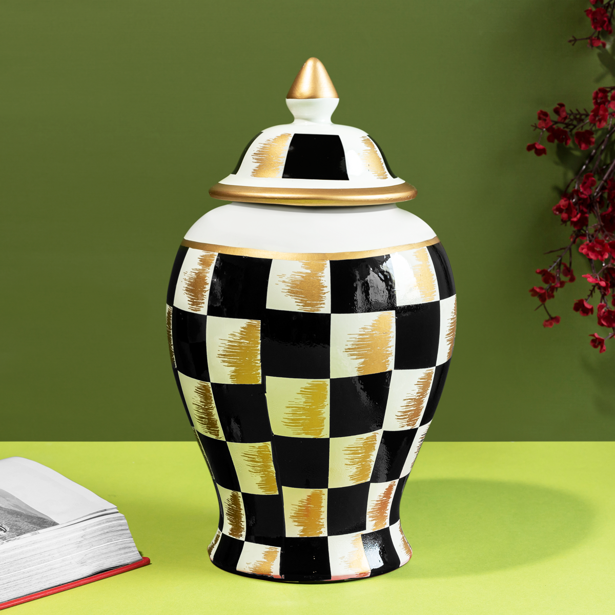 Checkered Radiance  Decorative Ceramic Vase And Showpiece - Medium