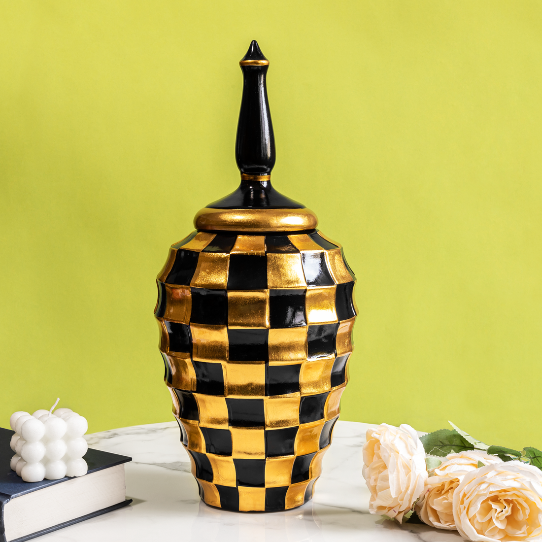 Checkered Glamour Decorative Ceramic Vase And Showpiece - BIG