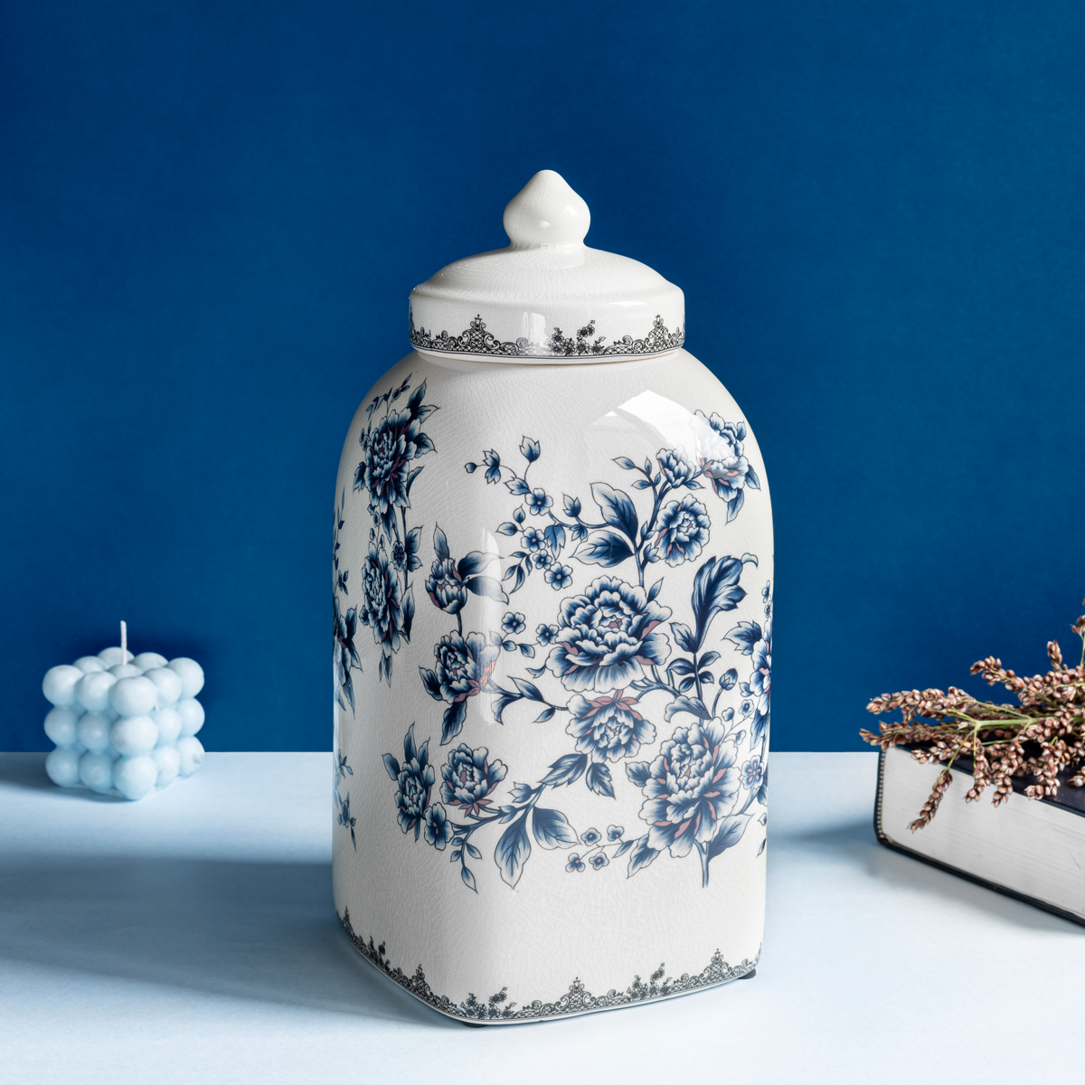 Floral Romance Ceramic Jar - Big (Blue)