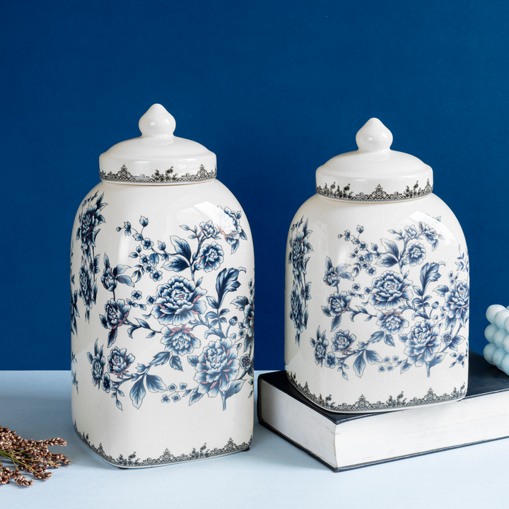 Floral Romance Ceramic Jar - Pair (Blue)