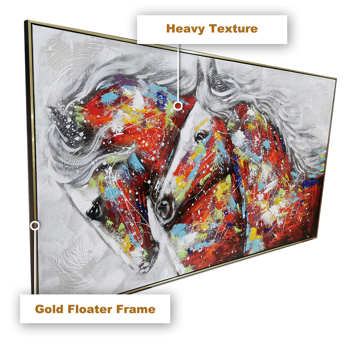 Horses in Paradise Hand Painted Wall Paintings For Home (With Outer Floater Frame) (56 x 32 Inches)