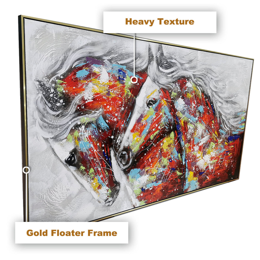 Horses in Paradise Hand Painted Wall Paintings For Home (With Outer Floater Frame) (56 x 32 Inches)