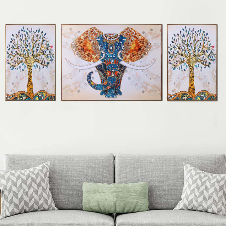 The Udaipur Elephant 3 Panel Framed Canvas paintings