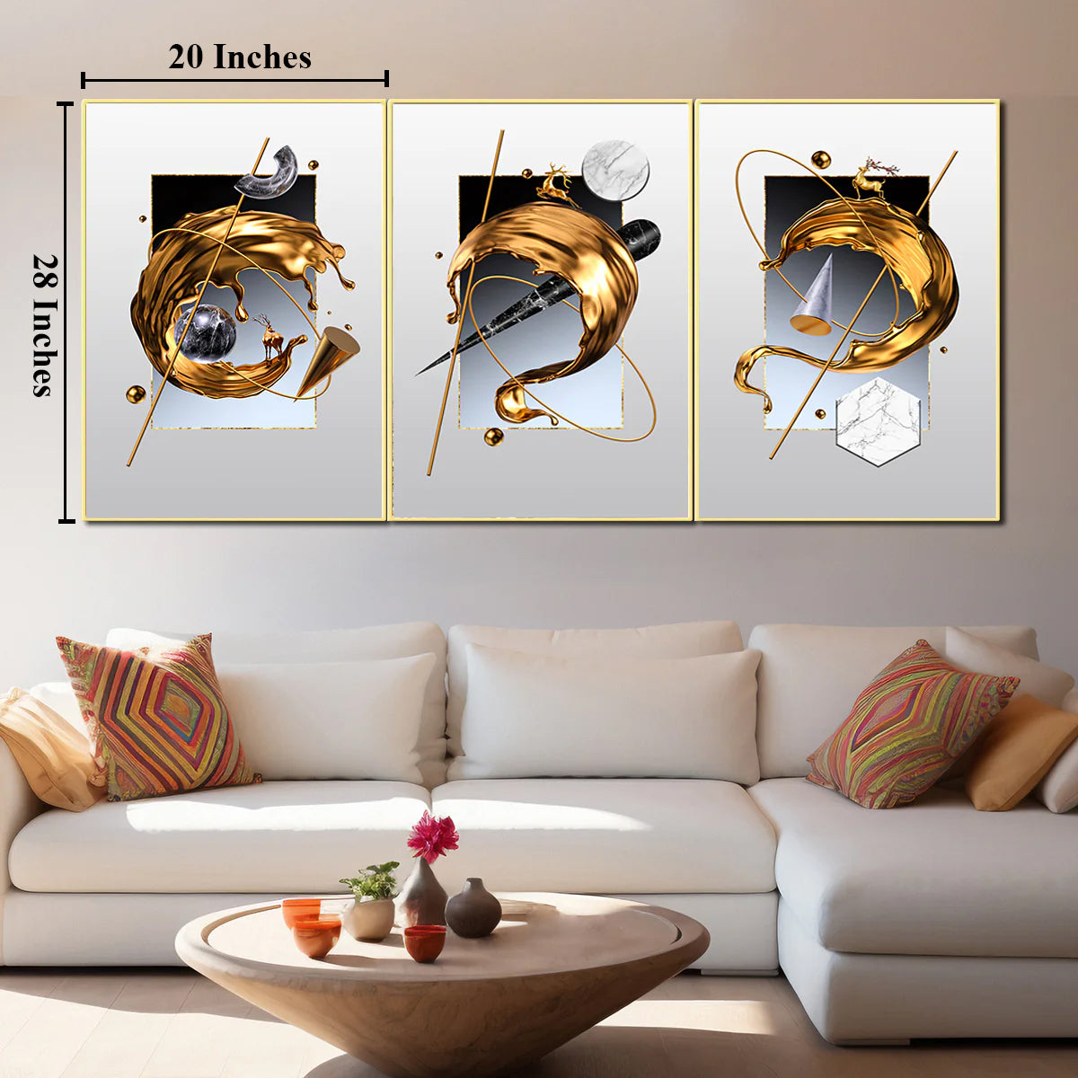 Contemporary Baroque Framed Canvas Print For Wall Decoration at Home - Set of 3