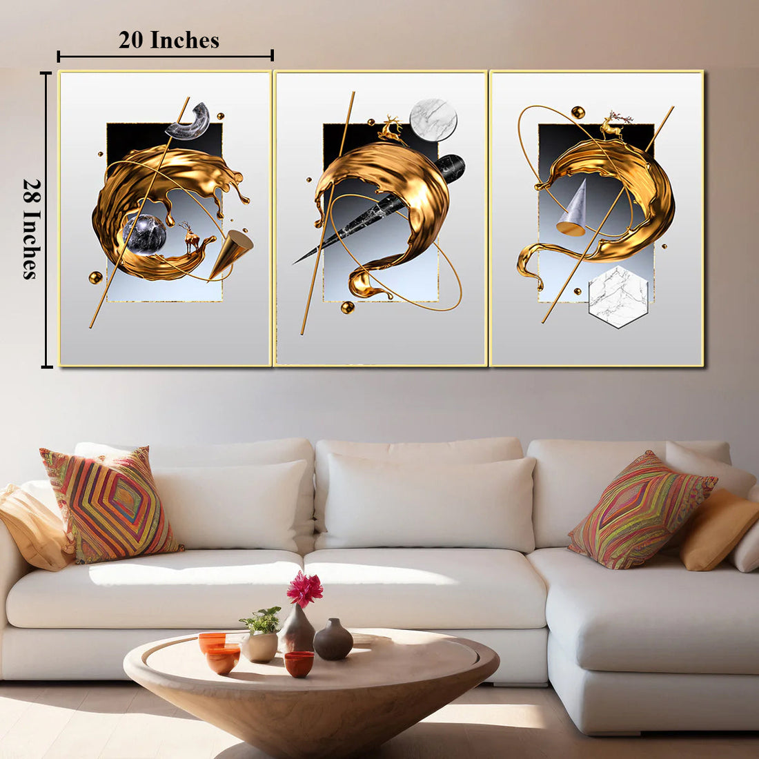 Contemporary Baroque Framed Canvas Print For Wall Decoration at Home - Set of 3