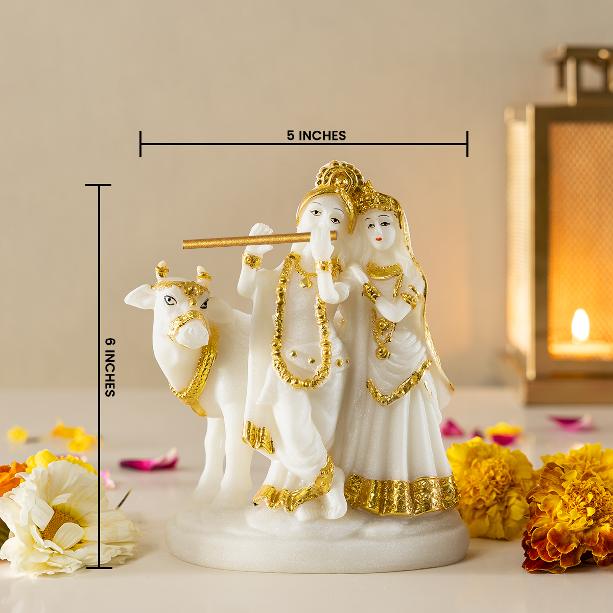 Divine Radha Krishna with Cow Decorative Showpiece For Home