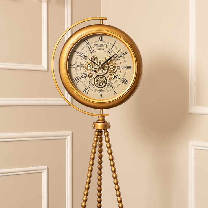 Mystic Motion Tripod Base Luxury Designer Floor Clock With Moving Gear Mechanism Buy Floor Clock Online (Steel Body) - (White) (Ribbed)