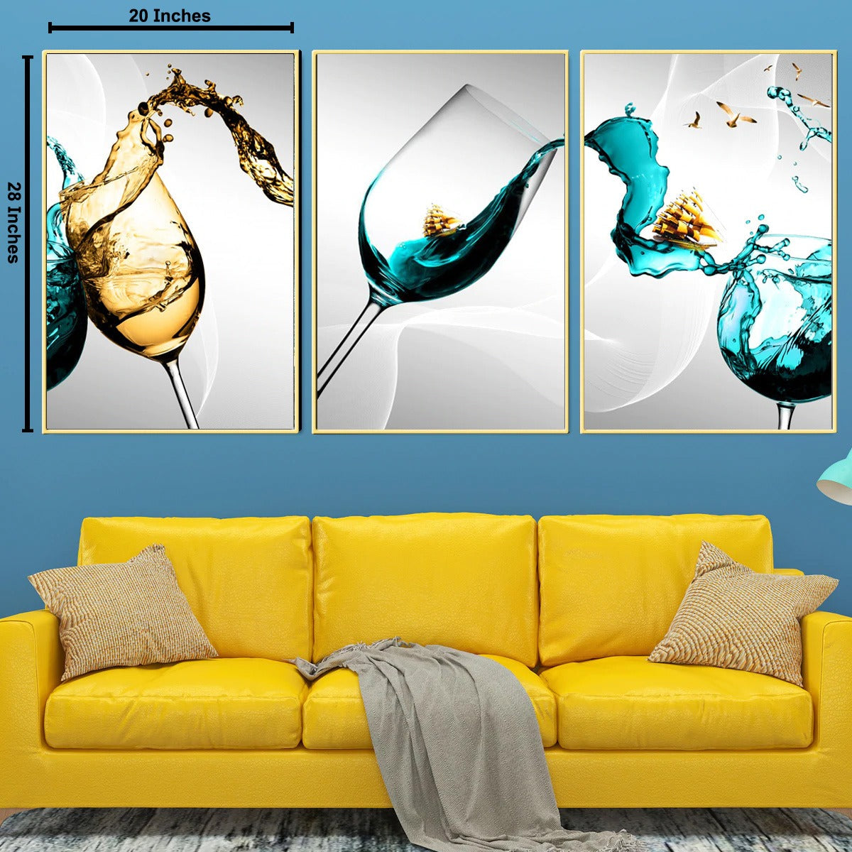 Colourful Vino splash Golden Framed Canvas Wall Paintings for Home