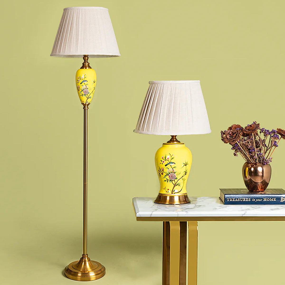 Zurich Modern Tall Floor & Lustrous Shine Living Room Table Lamp - Combo