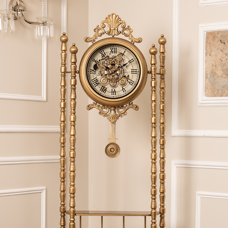 Grand Palace Designer Floor Clock With Pendulum & Moving Gear Mechanism (Steel Body)