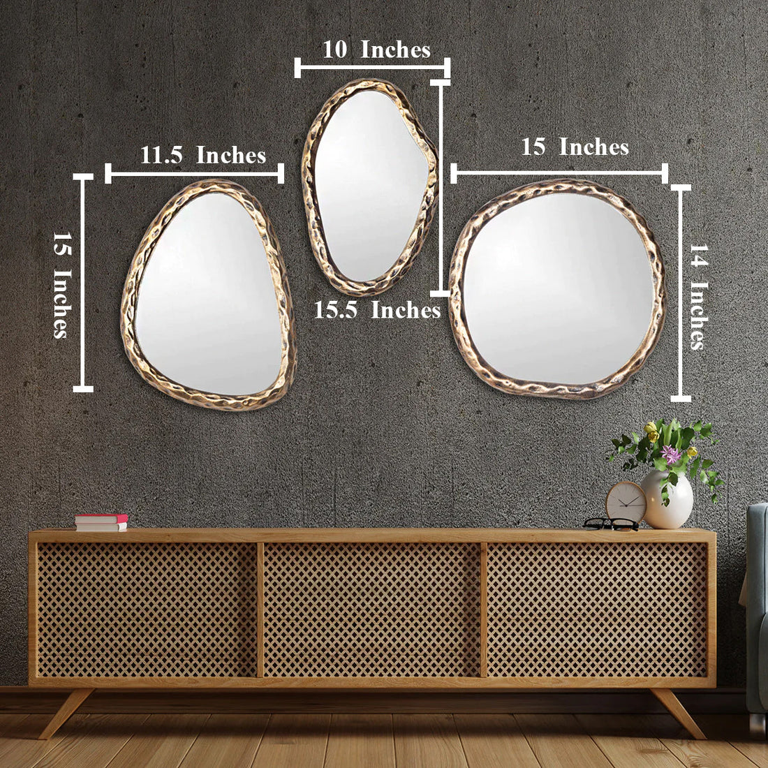 Dutch Antique Brass Finish Decorative Mirror - Set of 3
