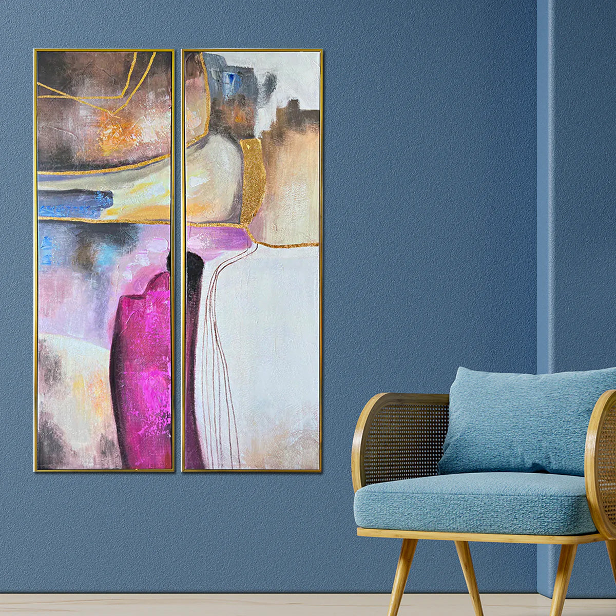 Rhapsody of Colours Handpainted Colorful Wall Painting for Home Wall  - Set of 2