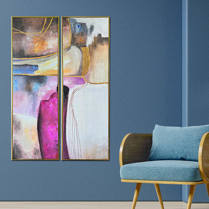 Rhapsody of Colours Handpainted Colorful Wall Painting for Home Wall  - Set of 2