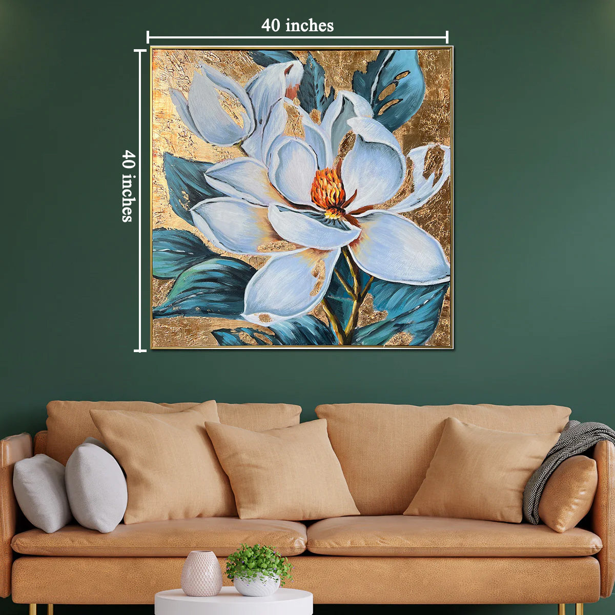 Flower Power Handpainted Wall Paintings For Living Room & Wall Decoration Items (With outer Floater Frame) (40 x 40 Inches)