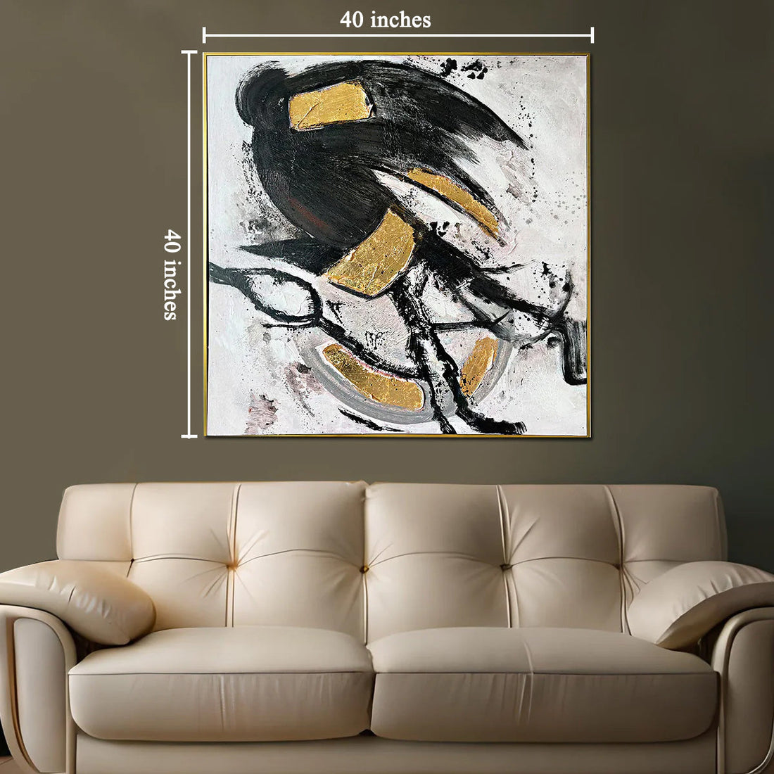 Golden Abstract Modern 100% Hand Painted Decorative Wall Painting Art (40 x 40 Inches)