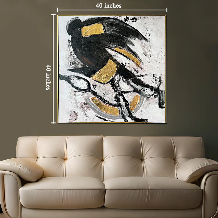 Golden Abstract Modern 100% Hand Painted Decorative Wall Painting Art (40 x 40 Inches)