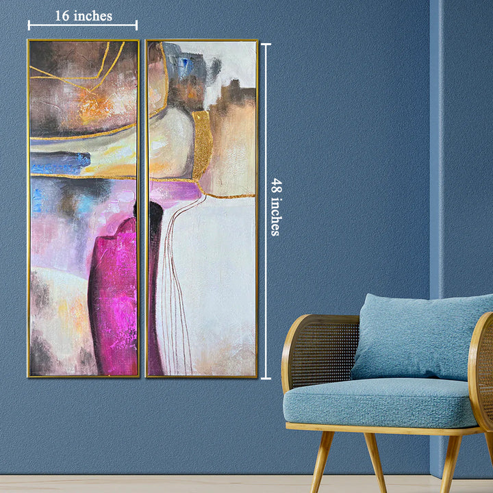 Rhapsody of Colours Handpainted Colorful Wall Painting for Home Wall  - Set of 2