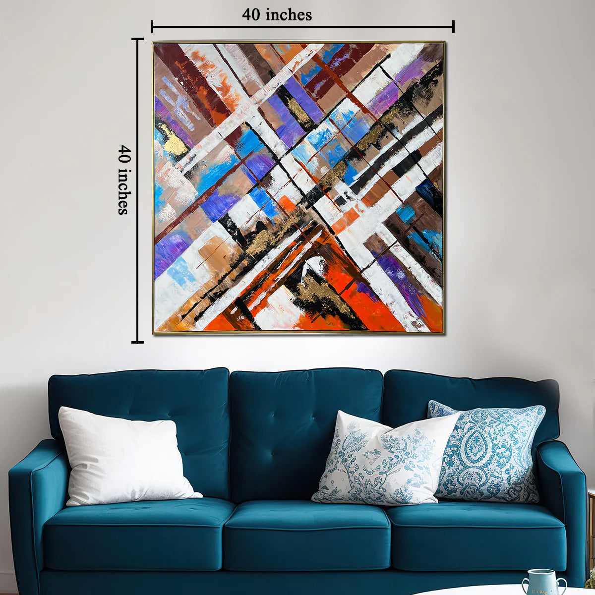 Blissful Brushstrokes  Hand wall Painting For Home (With outer Floater Frame) (40 x 40 Inches)