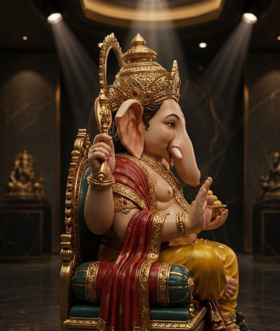 Sri Vignaharta Majestic Golden Ganesha Idol With Stand