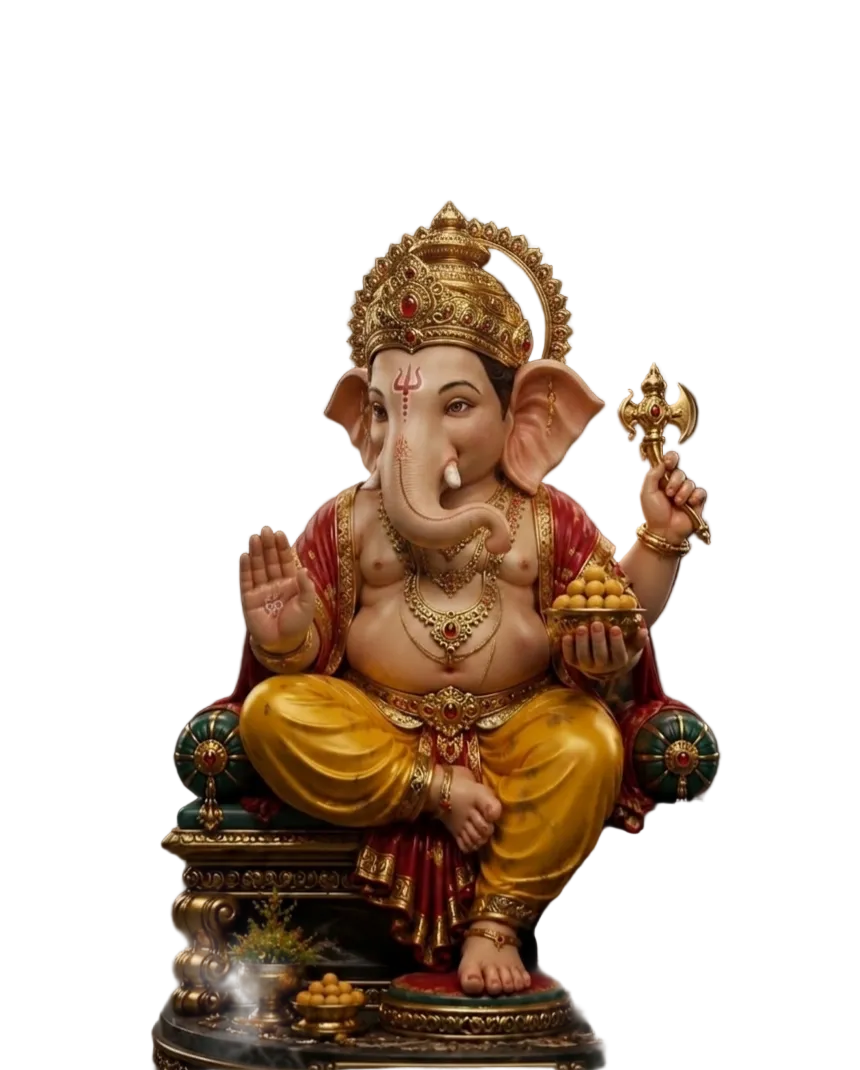 Sri Vignaharta Majestic Golden Ganesha Idol With Stand