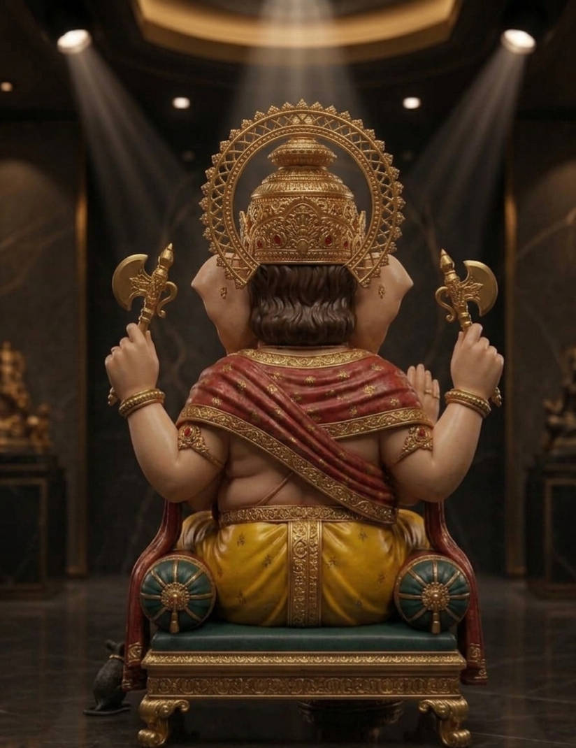 Sri Vignaharta Majestic Golden Ganesha Idol With Stand